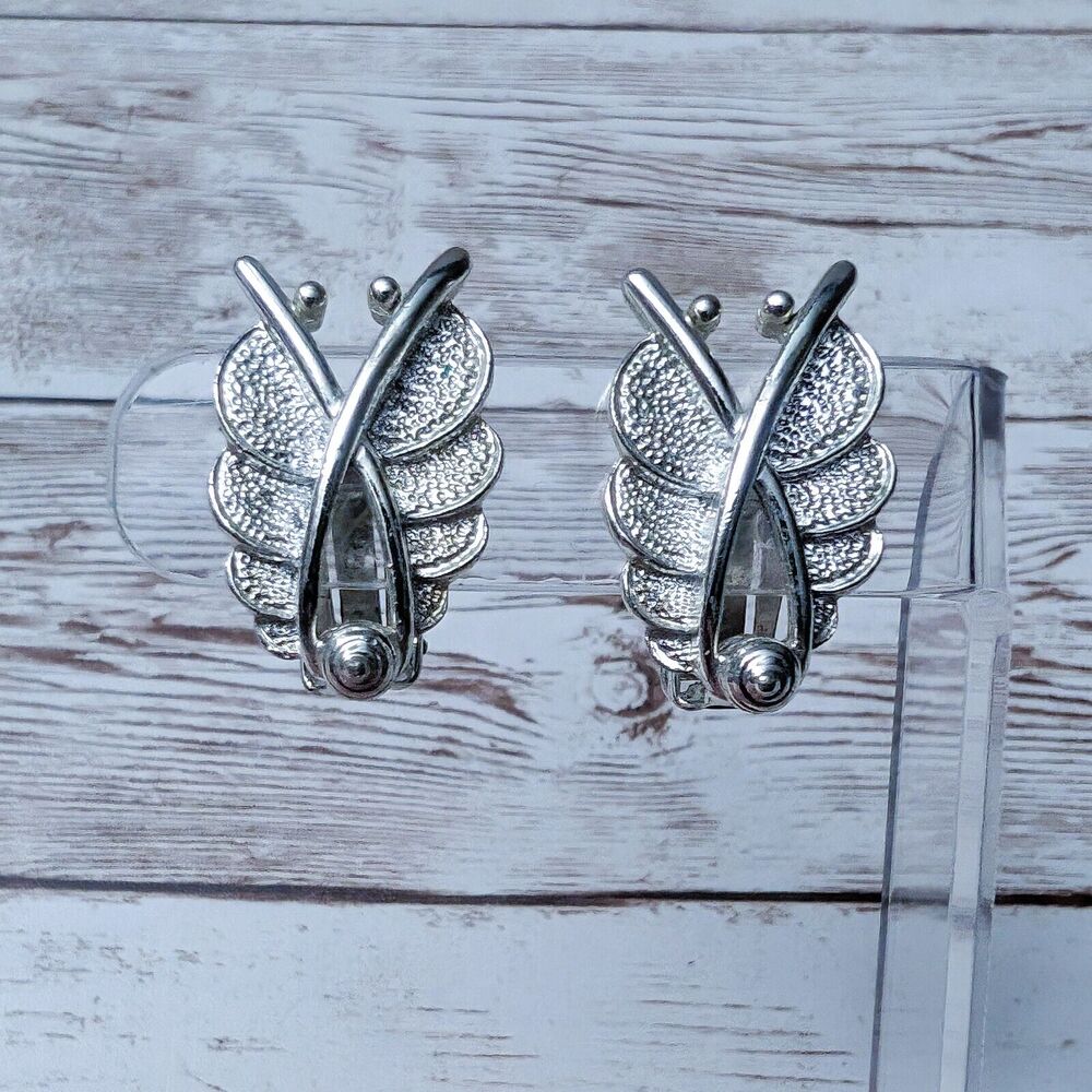 Vintage Clip On Earrings - Silver Tone Stamped SC